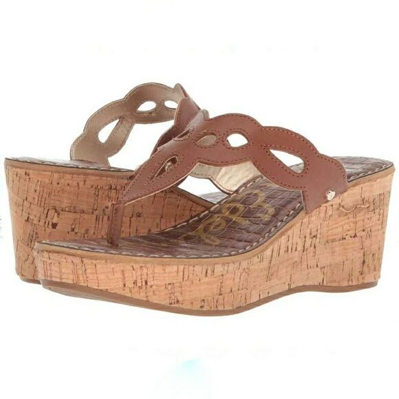 SAM Edelman Ralphie Leather Thong Wedge Sandals - Picture 1 of 11